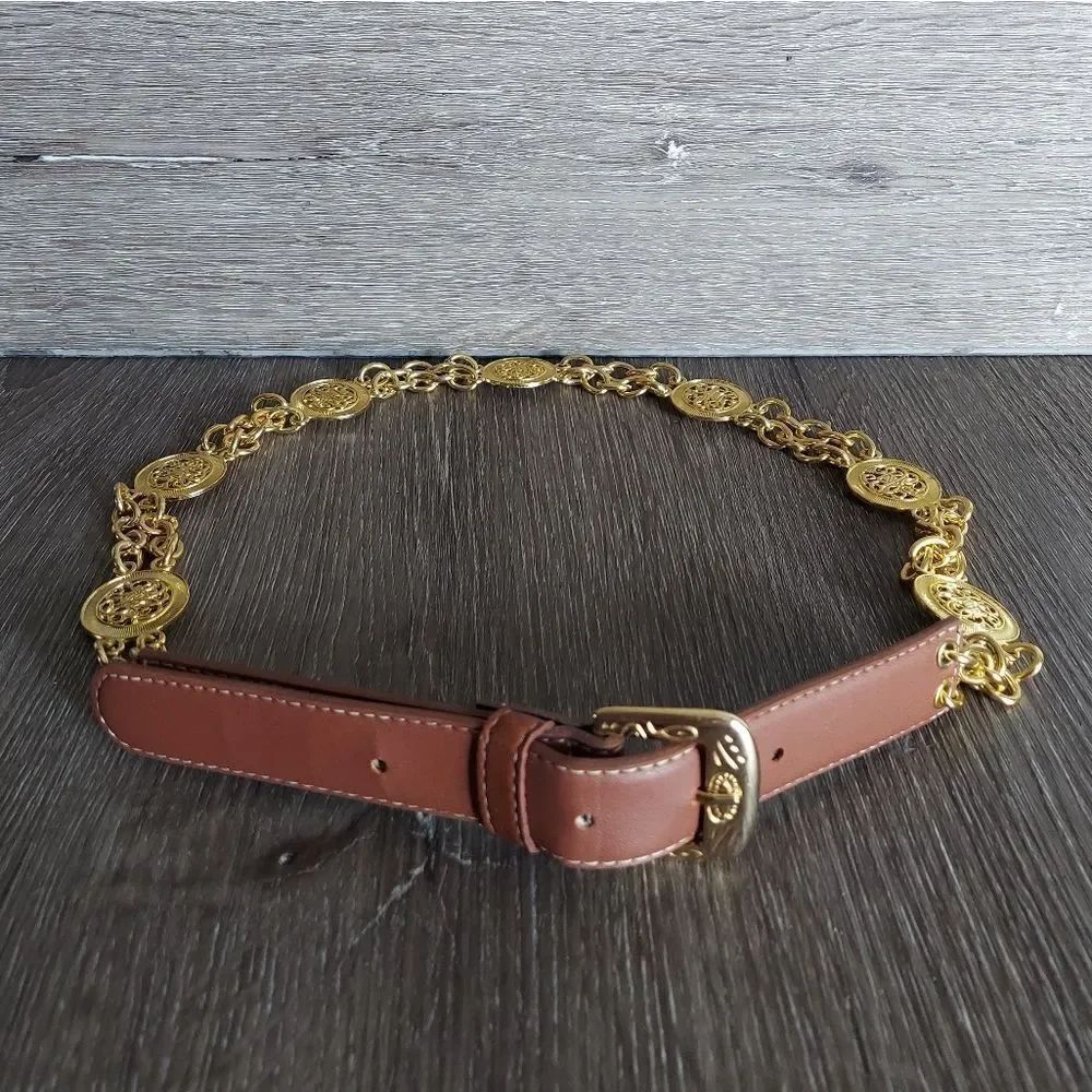 Vintage Brown Gold Tone Chain Belt 39.5" Long
